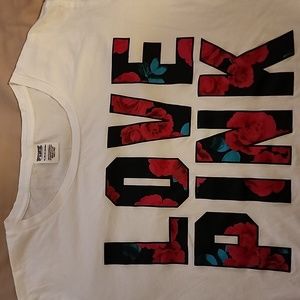 Love Pink T-Shirt white with red rose pattern